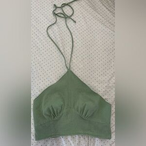 Nasty Gal Sage Green Halter Crop Top Ruched Bust Minimalist Going Out